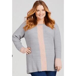 Avenue Sweater Size 18/20 Medium Gray Pink Women’s Color Block Pullover LurexNWT